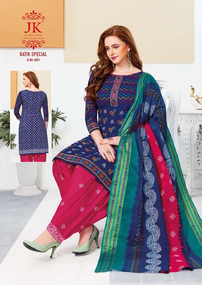 BATIK SPECIAL VOL-6 BY JK COTTON CLUB 6001 TO 6010 SERIES DESIGNER PATIYALA SUITS BEAUTIFUL FANCY COLORFUL STYLISH PARTY WEAR & ETHNIC WEAR COTTON PRINTED DRESSES AT WHOLESALE PRICE